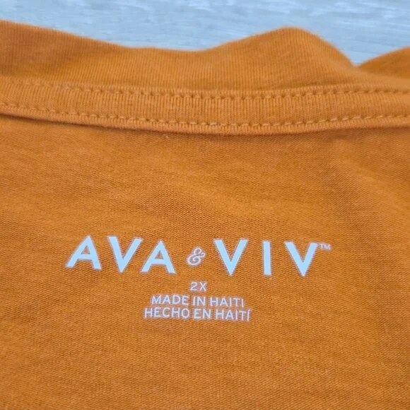 Ava & Viv Orange Long Sleeve Scoop Neck Shirt Womens Plus Size 2X - Picture 6 of 14